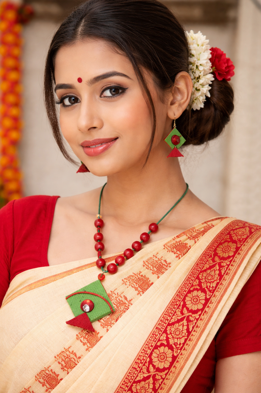 Handcrafted Assamese Jute Pendant & Earrings Set – Eco Ethnic Collection