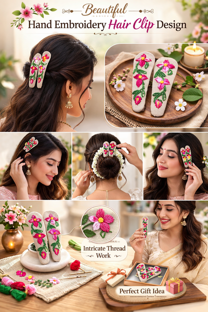 Beautiful Hand Embroidered Hair Clip for Women & Girls