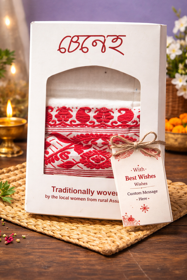 Assamese Cotton Gamucha – Traditional Gifting Edition (Customised Note Available)