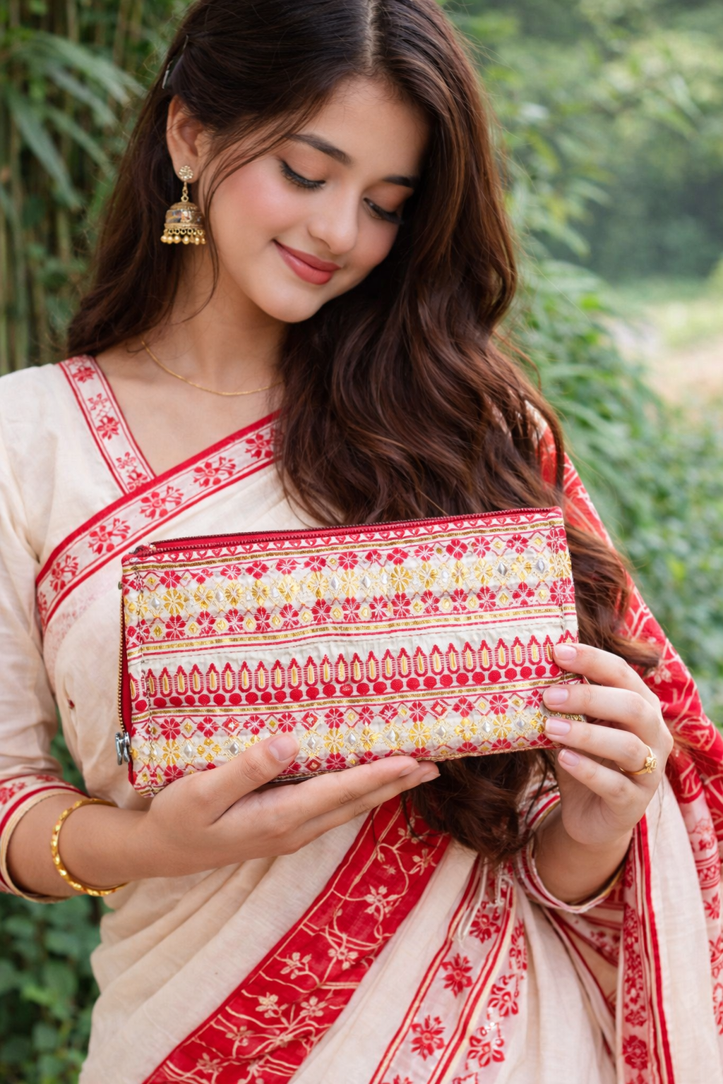 Hand Work Designer Tussar (Toss) Muga Silk Ladies Purse