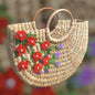 Kauna Grass Floral Handwoven Tote Bag(Hand-embroidered red flowers)