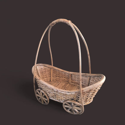Handwoven Cane Baby Cradle Basket with Wheels (Decoration)