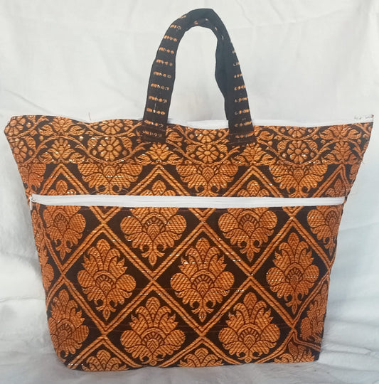 Handmade Cotton Bag – Black & Orange