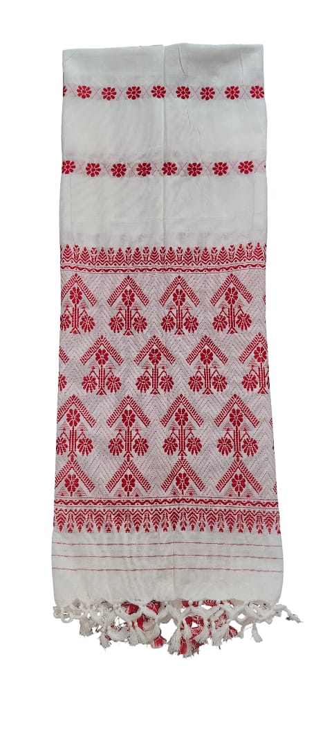 Traditional Cotton Assamese Poka Gamucha – Handwoven Heritage