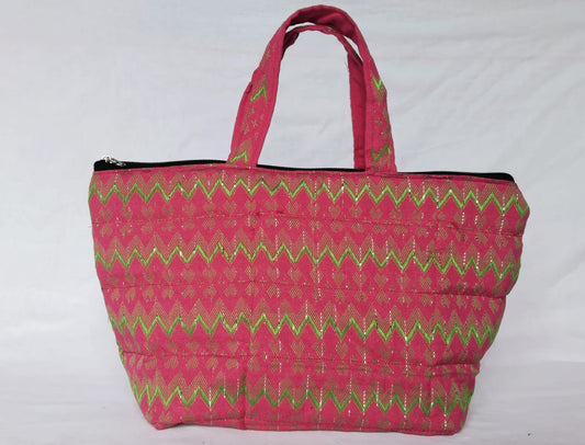 Assam Ethnic Pink Cotton Handmade Tote Bag