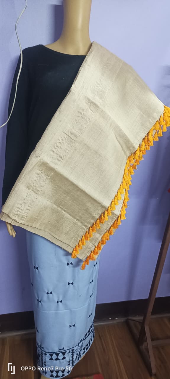 Assamese Handwoven Pure Muga Sador with Dohi Gutha (Only Sador)