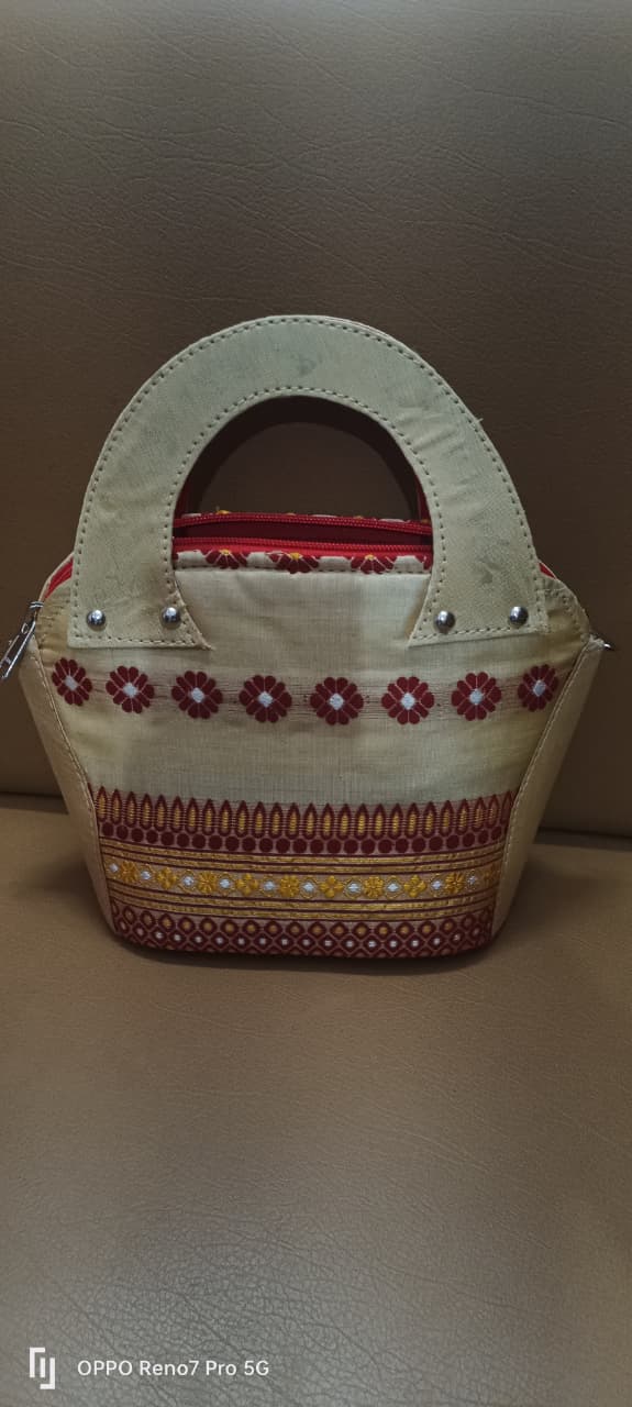 Handwork Designer Toss Muga Silk Ladies Purse with Assamese Touch Design