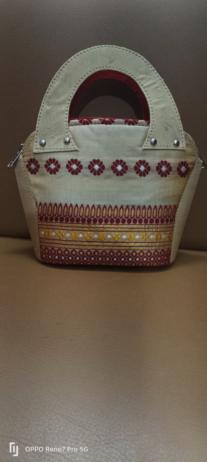 Handwork Designer Toss Muga Silk Ladies Purse with Assamese Touch Design