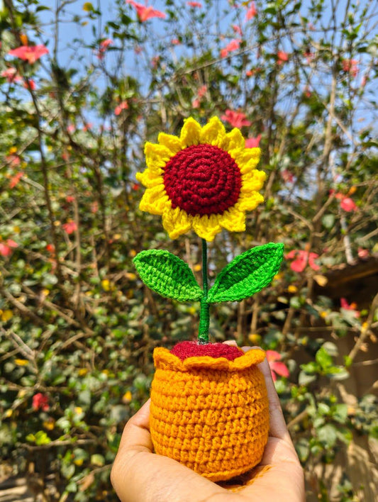 Beautiful Handmade Mini Crochet Sunflower with Pot 🌻