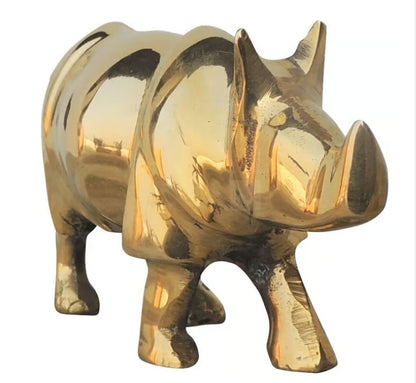 100% Pure Brass Rhino Figurine - 6 Inch