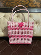 Handwoven Ladies Designer Plastic Bag ( Colour Pink & white )