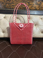 Handwoven Ladies Designer Plastic Bag ( Colour Red & white)