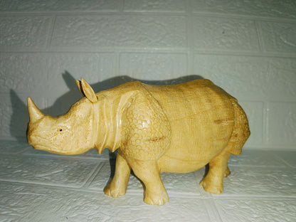 Handcrafted Wooden One-Horned Rhinoceros (8 inch) – Decorative Showpiece