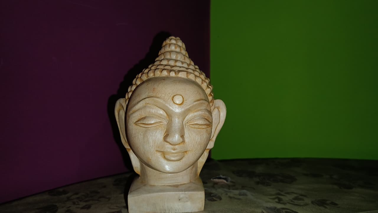 Handcrafted Wooden Buddha – 6 Inch Decorative Showpiece