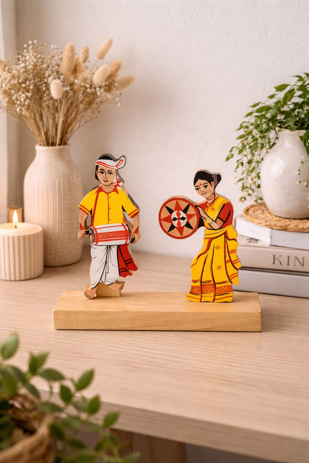 Handcrafted Assamese Dhuliya & Nasoni Wooden Table Top Decor