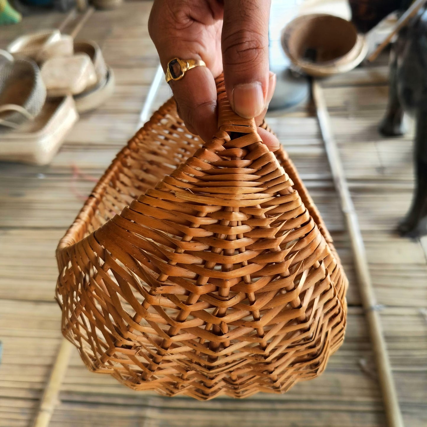 Handcrafted Cane Moon Basket