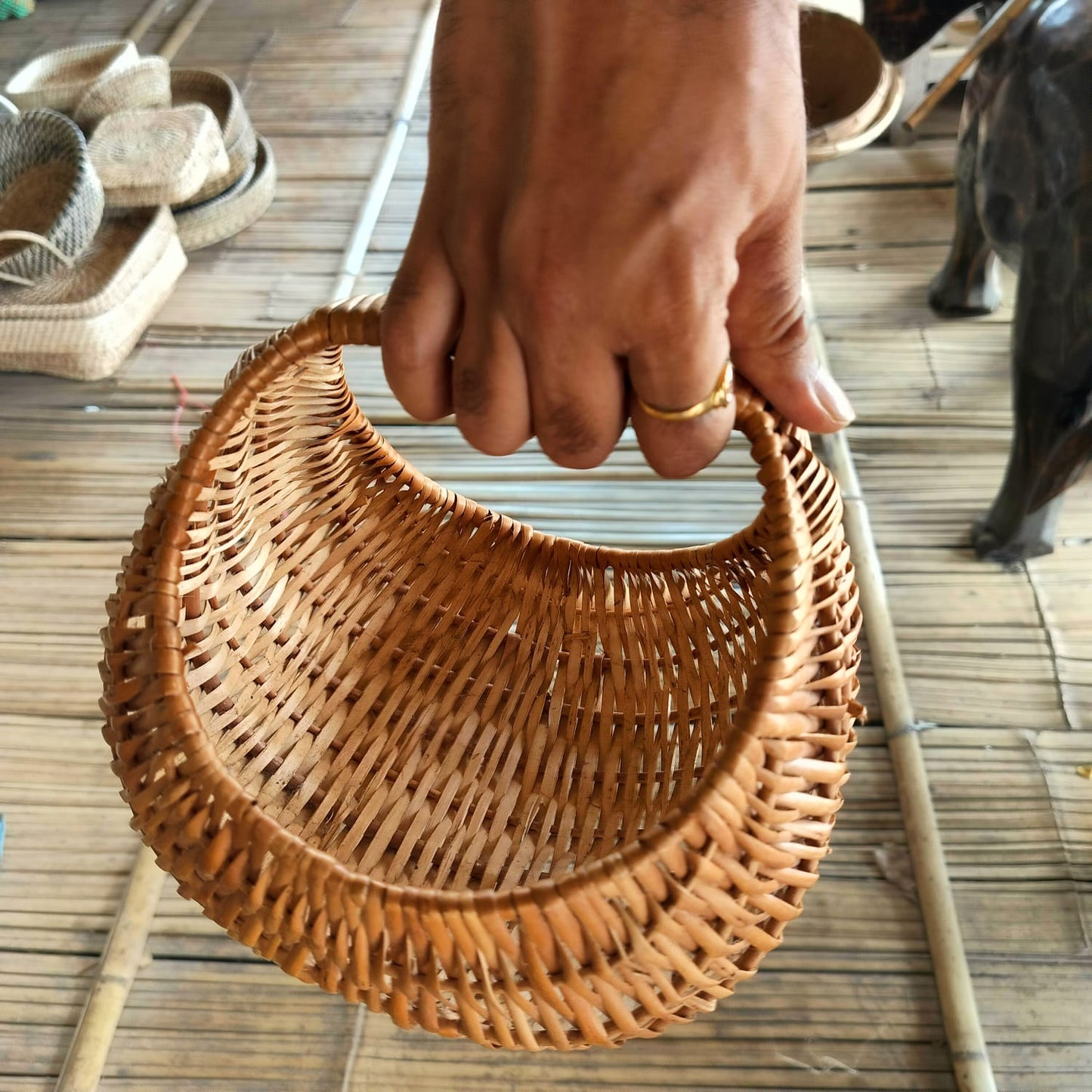 Handcrafted Cane Moon Basket