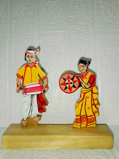 Handcrafted Assamese Dhuliya & Nasoni Wooden Table Top Decor