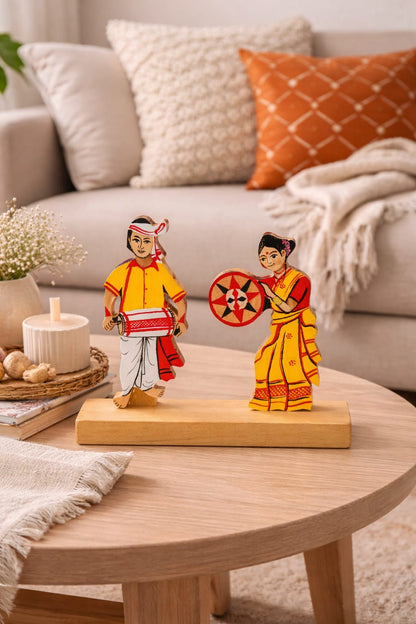 Handcrafted Assamese Dhuliya & Nasoni Wooden Table Top Decor
