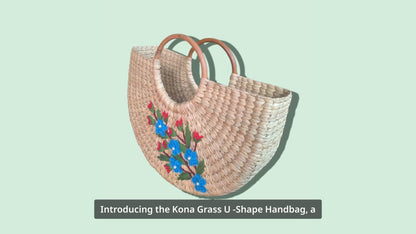 Kauna Grass U-Shape Embroidery Design Handbag (Blue / Pink / Red)